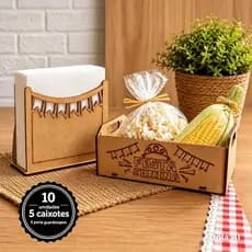 Kit 10 Unidades 5 Caixotinho de Feira 5 Porta Guardanapo/ Escrito Festa Junina 15x10.5x6 Decoraçao Mesa Tema Lembrancinh