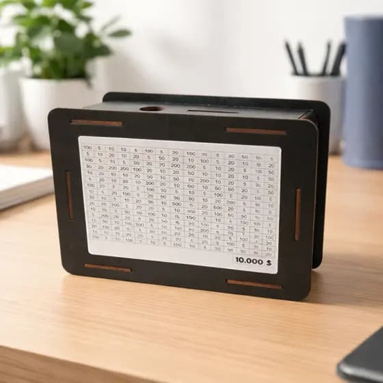 Cofre Caixa de Dinheiro WoodBox Desafio Japonês 10mil Poupança de Dinheiro MDF Preto