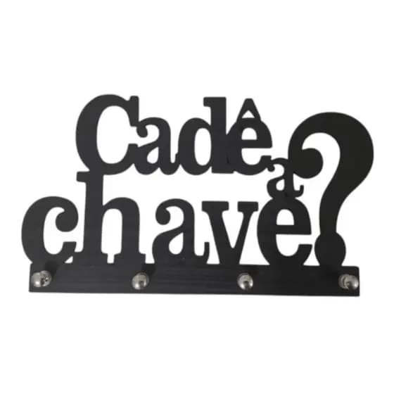 Porta Chaves de Parede Decorativo Multiuso em MDF Preto Cade a Chave? 4 Ganchos