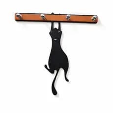 Porta Chave Decorativo Gato Sala Quarto Escritório Mdf Preto 4 Ganchos 20cm