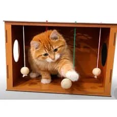 Brinquedo Gato Playground com 4 Bolinhas Interativas Caixa Mdf 41,5x28cm
