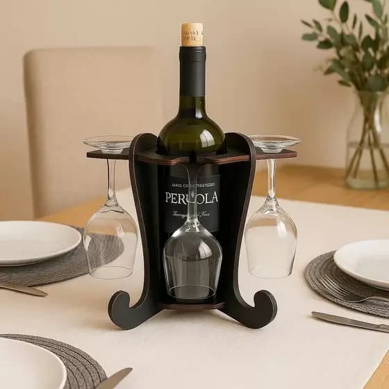 Suporte Adega de Vinhos Mdf Preto para 4 Taças Praticidade Elegância Bancada Mesa