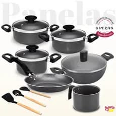 Jogo de Panela + Fervedor + Frigideira + Wok Antiaderente + 3 Utensílios Silicone