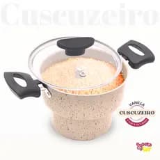 Cuscuzeiro Cuscuz Bege, Cinza e Vermelho Teflonado Antiaderente Com Tampa De Vidro