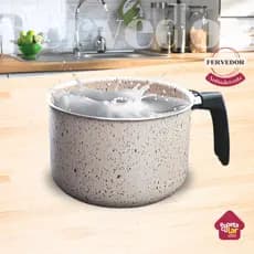 Caneco Fervedor 14Cm Antiaderente Teflonada 1,5 Litro Bege, Cinza e Vermelho Água Chá Canecão Caneca