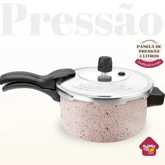 Panela de Pressão 3 Litros Fechamento Externo Revestimento Antiaderente Baunilha Vermelho e Cinza