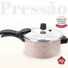 Panela de Pressão 3 Litros Fechamento Externo Revestimento Antiaderente Baunilha Vermelho e Cinza
