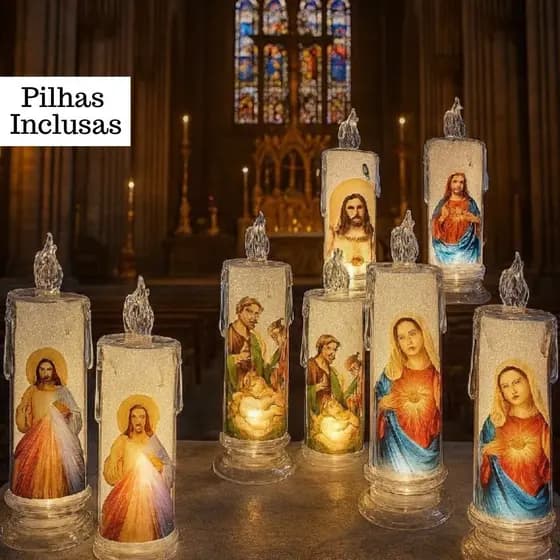 Vela Luminária Decorativa De Led Chama Viva Vários Santos