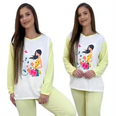 Pijama Longo de Frio Pijama de Inverno Flanelado Adulto Feminino