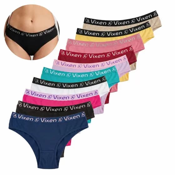 Kit 10 Calcinhas Femininas de Algodão Tanga Biquini Cós Largo Lisas
