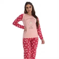 Pijama Longo Feminino de Frio Pijama de Inverno Flanelado de Suede