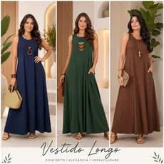 Vestido Feminino Longo Casual Elegante Malha  Confortável Para Todas As Estações 506