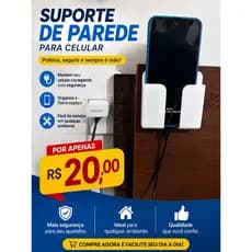 Suporte de celular de parede, organizador de carregador, impressão 3D, suporte universal.
