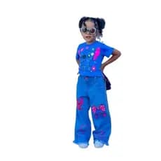Calça Lilo STiTCH Wide Leg Jeans Infantil Feminina Moda Juvenil, Tam. 4 a 16