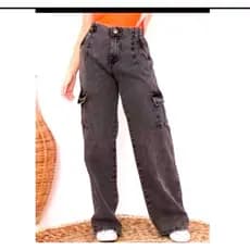 Calça Jeans cargo Wide Leg infantil Juvenil 10 ao 16