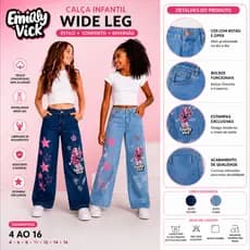 Calça Jeans Wide Leg Infantil Juvenil Menina Emily Vick