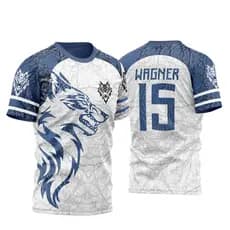 Camisa Interclasse Terceirão Personalizada lobo azul com branco Uniforme Turma Evento Estudantil Camiseta Personalizada