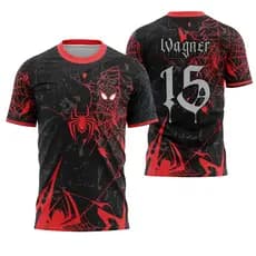 Camisa Interclasse Personalizada Aranha Preta e vermelha terceirão nono anto futebol jogo uniforme de time