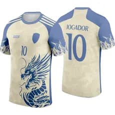 Camisa Interclasse Terceirão Personalizada dragão azul com bege Uniforme Turma Evento Estudantil Camiseta Personalizada