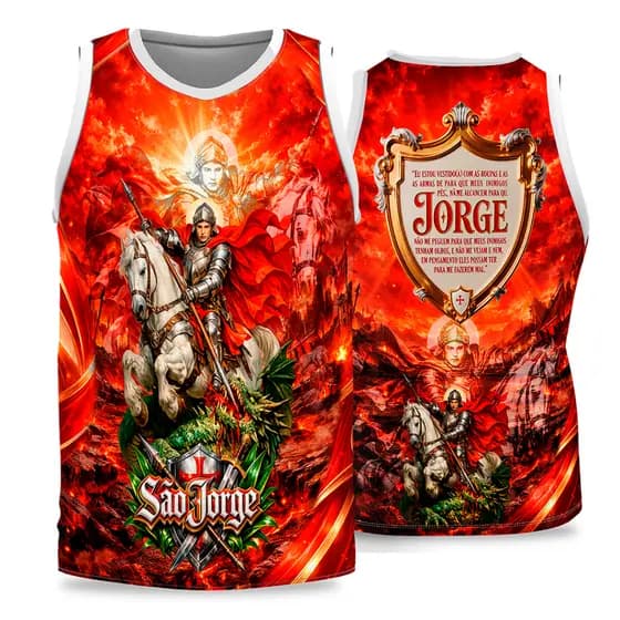 Abadá São Jorge modelo vermelho Helanca Camisa São Jorge Guerreiro, Uniforme Religioso, Camiseta São Jorge Evento,