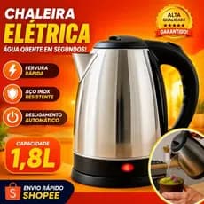 Chaleira Eletrica Rapida Resistente Inox Capacidade Grande 1800 Ml Potente 1000 Watts 127 Volts