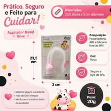 Aspirador Nasal Infantil Seguro Eficiente Sução Forte Design Ergonômico Rosa