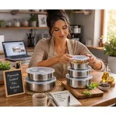 Conjunto Potes Hermeticos Cozinha Conservacao Armazenamento Alimentos Inox Tampa