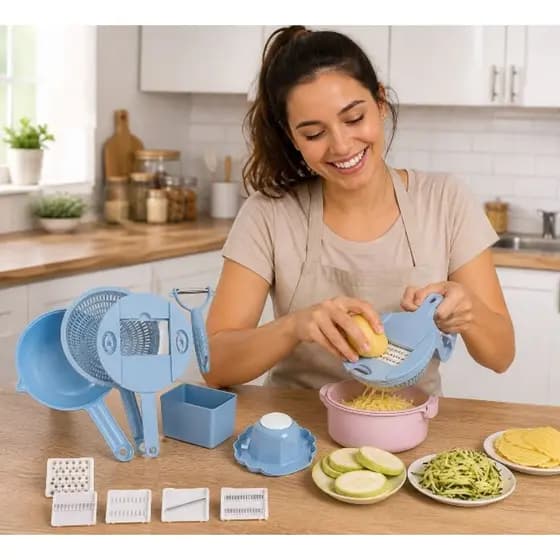 Kit Ralador Multifuncional Fatiador Vegetais(verduras )12 Pecas Cozinha Pratico Eficiente