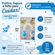 Aspirador Nasal Infantil Sução Suave Higienico Confortavel Comodo Azul