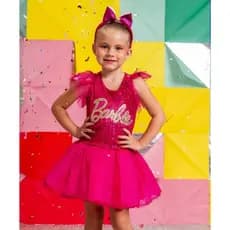 Fantasia Barbie Infantil Rosa Luxo com Saia Tule + Tiara Vestido Barbie Menina Fantasia Festa Aniversário Carnaval