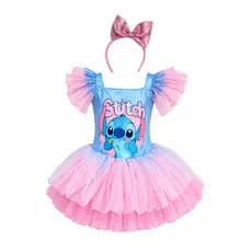 Fantasia Stitch Infantil Menina Luxo Vestido Stitch Azul Fantasia Festa Aniversário Carnaval