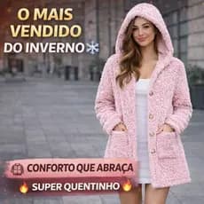 Casaco Teddy Feminino Peluciado Com Capuz Jaqueta Inverno Quentinha Tendência 2026