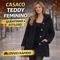 Casaco Teddy Feminino Inverno 2026 Com Capuz Quentinho Peluciado Jaqueta de Frio