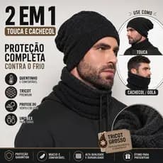 Cachecol Que Vira Touca 2 Em 1 Gorro Inverno Masculino Feminino Gola de Frio Tricot Quentinho