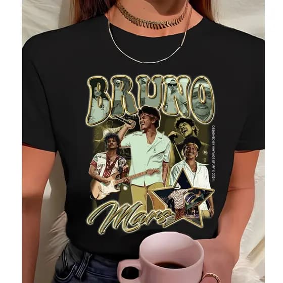 Camiseta Algodão Feminina Bruno Mars Tour Cantor Pop Vintage