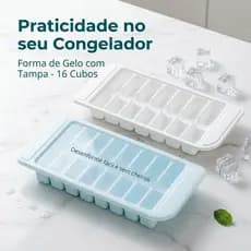 Forma para Gelo com Tampa e Desenforme Rápido em Plástico Flexível 16 Cavidades