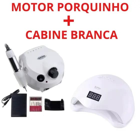 Kit Unhas Profissional Manicure com Cabine Sun + Lixadeira Porquinho 50 Mil /45 Mil RPM MUITO BARATO