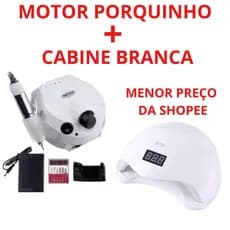 Kit Unhas Profissional Manicure com Cabine Sun + Lixadeira Porquinho 50 Mil / 45 Mil RPM