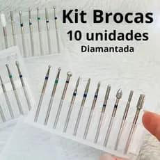 Kit 10 Brocas Diamantada Unhas Cutilagem Russa Completo Unha Agregel Fibra Porcelana Decoração
