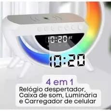 luminaria de mesa G Speaker com carregador de indução som relogio despertador com garantia envio imediato pronta entrega