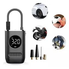 mini compressor de ar elétrica portátil mini compressor calibrador de pneu carro bike moto bivolt cor preto