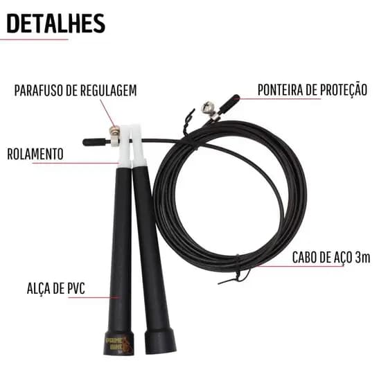 Corda Crossfit de Pular 3m PRETA cabo de aço speed rope Regulável
