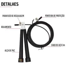 Corda Crossfit de Pular 3m PRETA cabo de aço speed rope Regulável