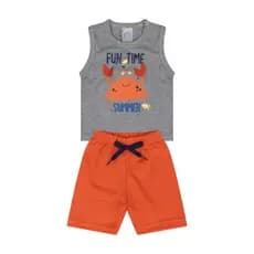 Conjunto Infantil Masculino Bebê Verão P ao G – Regata Caranguejo + Shorts Moletinho com Cadarço