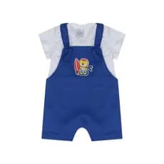 Conjunto Bebê Masculino Verão P ao G Body Americano e Jardineira Leãozinho