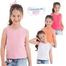 Kit 2 Regatas Ribana Canelado Infantil Verão Feminino Menina Básica Com Aplique Termocolante Dia a Dia Confortável