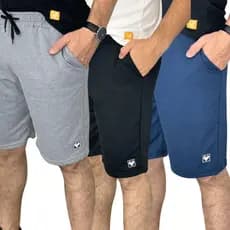 Kit 3 Shorts Moletom Liso Com Viés Academia Treino Promoção