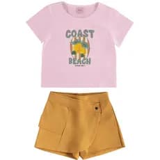04625 CONJUNTO INFANTIL FEMININO BLUSA EM MALHA COM STRASS + SHORT-SAIA EM MOLETINHO