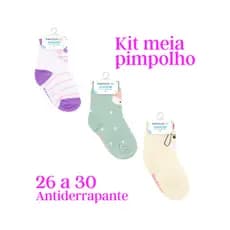 Kit 3 Meias Bebê Menina Antiderrapante Pimpolho 26 a 30 (Kit 1)