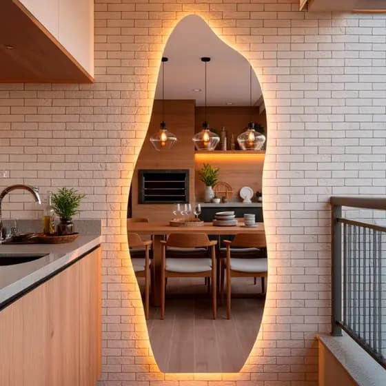 Espelho Grande Orgânico de Corpo Inteiro com Led 170x70cm Espelho com Luz Indireta Quente ou Fria